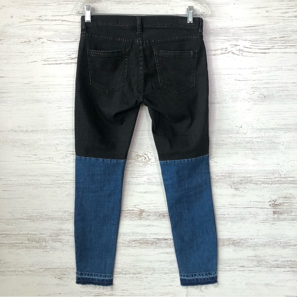 BLANK NYC Two Toned Raw Hem Skinny Jeans Low Rise 26 Black Blue - Picture 7 of 9